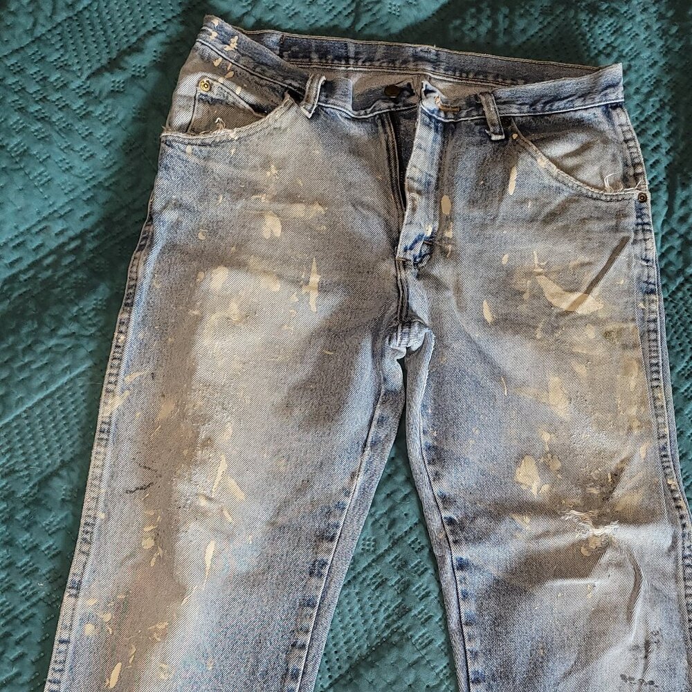Vintage Jeans Boyfriend Cut Distressed Paint Splatter Wrangler Men's 32x32